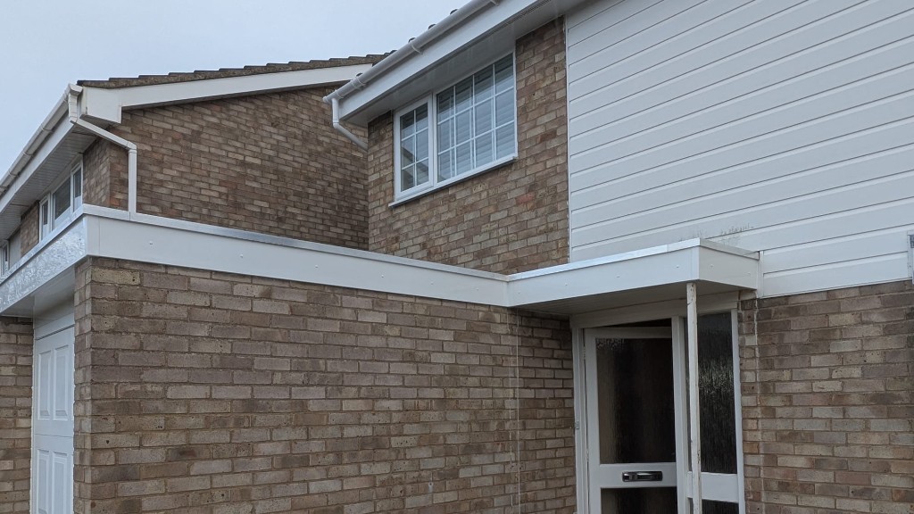 New white fascia boards, soffits and guttering on a residential property